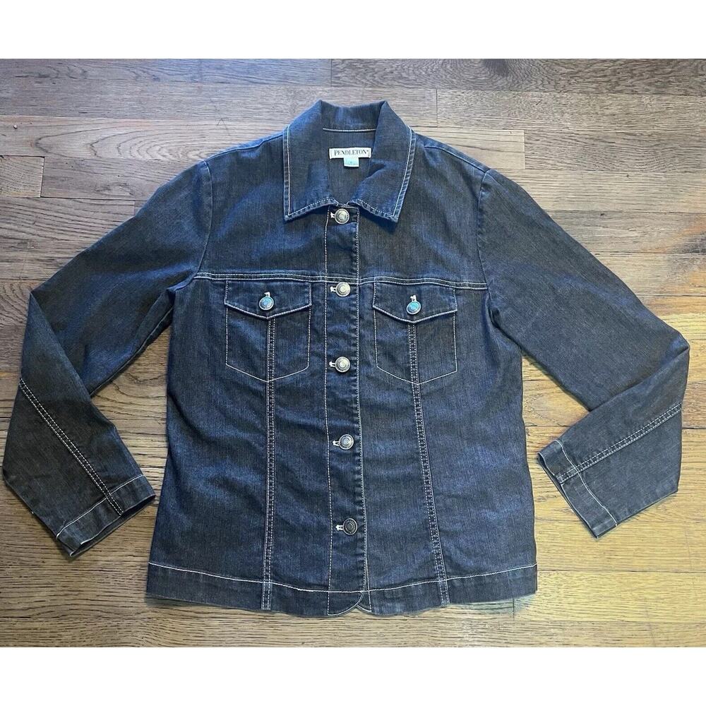 Pendleton Black Jean Jacket Button Denim Cotton B… - image 1
